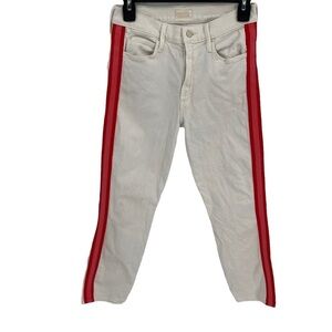 Mother Jeans Womens 26 White Dazzler Racer Stripe Mid Rise Crop Denim Pants